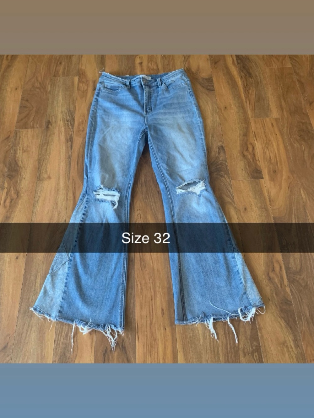 Frayed Hem Light Blue Flare Jeans - Size 32